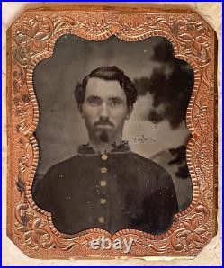 RARE! CIVIL WAR CONFEDERATE REBEL IN UNIFORM HAND TINTED TINTYPE 1/6th PLATE