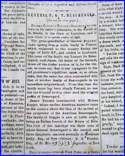 RARE Illustrated CONFEDERATE Civil War General P. G. T. Beauregard 1862 Original