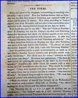 RARE Illustrated CONFEDERATE Civil War with Lawrence O'Bryan Branch 1863 Newspaper