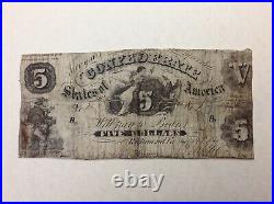 Rare 1861 $5 Five Dollars Confederate CIVIL War Currency T 11 Restored