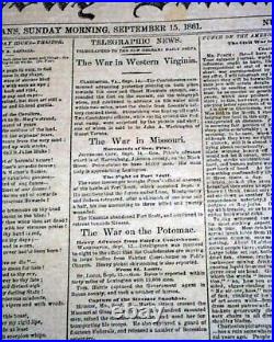 Rare 1861 Civil War CONFEDERATE New Orleans / Battle of Carnifex Ferry Newspaper