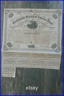 Rare 1863 Civil War Confederate Bond Coupons Attached