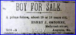 Rare 1864 Augusta GEORGIA Confederate Civil War newspaper 6 SLAVE ADS+Kinston NC