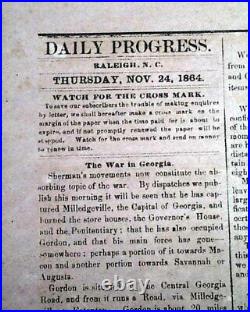 Rare 1864 CONFEDERATE Newspaper with William T. Sherman's Georgia March to Sea