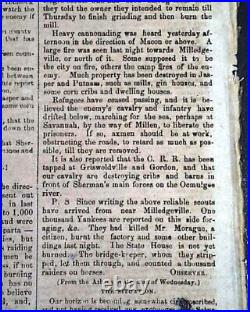 Rare 1864 CONFEDERATE Newspaper with William T. Sherman's Georgia March to Sea