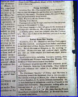 Rare 1864 CONFEDERATE Newspaper with William T. Sherman's Georgia March to Sea