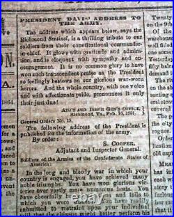 Rare ATLANTA GA Georgia CONFEDERATE Memphis TN Civil War 1864 Old Newspaper