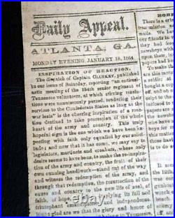 Rare ATLANTA GA Georgia CONFEDERATE Memphis TN Civil War 1864 Old Newspaper