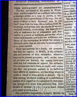 Rare ATLANTA GA Georgia CONFEDERATE Memphis TN Civil War 1864 Old Newspaper