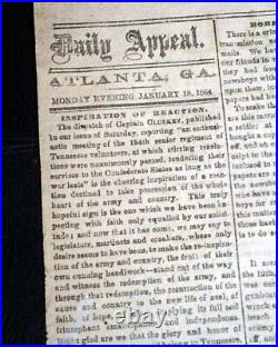 Rare ATLANTA GA Georgia Confederate Memphis TN Civil War 1864 old Newspaper