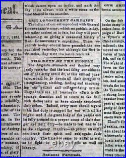 Rare Atlanta GA Georgia Confederate Memphis TN Civil War 1864 Original Newspaper