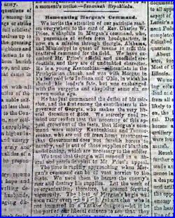 Rare Atlanta GA Georgia Confederate Memphis TN Civil War 1864 Original Newspaper