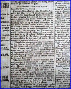 Rare Atlanta GA Georgia Confederate Memphis TN Civil War 1864 old Newspaper