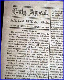 Rare Atlanta GA Georgia Confederate Memphis TN Civil War 1864 old Newspaper