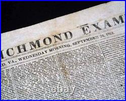 Rare BATTLE OF ANTIETAM Sharpsburg Civil War Confederate 1862 Richmond Newspaper