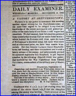 Rare BATTLE OF ANTIETAM Sharpsburg Civil War Confederate 1862 Richmond Newspaper