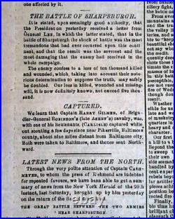 Rare BATTLE OF ANTIETAM Sharpsburg Civil War Confederate 1862 Richmond Newspaper