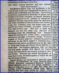 Rare BATTLE OF ANTIETAM Sharpsburg Civil War Confederate 1862 Richmond Newspaper