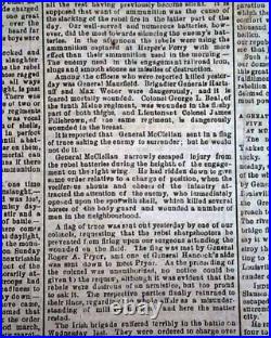 Rare BATTLE OF ANTIETAM Sharpsburg Civil War Confederate 1862 Richmond Newspaper
