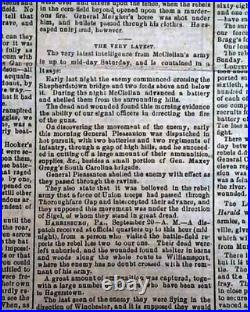 Rare BATTLE OF ANTIETAM Sharpsburg Civil War Confederate 1862 Richmond Newspaper