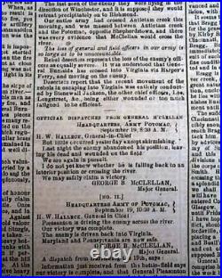 Rare BATTLE OF ANTIETAM Sharpsburg Civil War Confederate 1862 Richmond Newspaper