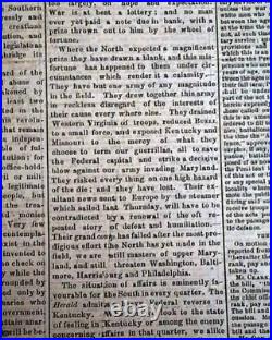 Rare BATTLE OF ANTIETAM Sharpsburg Civil War Confederate 1862 Richmond Newspaper
