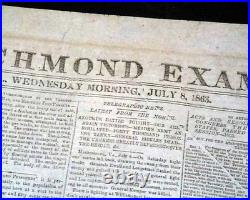 Rare BATTLE OF GETTYSBURG Confederate Capital Richmond VA Civil War 1863 Newspa