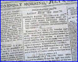 Rare BATTLE OF GETTYSBURG Confederate Capital Richmond VA Civil War 1863 Newspa