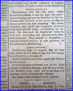 Rare BATTLE OF GETTYSBURG Confederate Capital Richmond VA Civil War 1863 Newspa