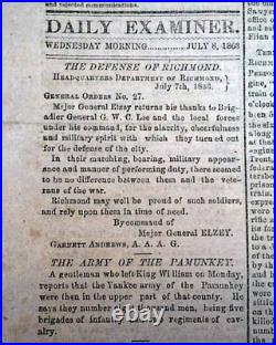 Rare BATTLE OF GETTYSBURG Confederate Capital Richmond VA Civil War 1863 Newspa