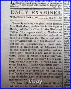 Rare BATTLE OF GETTYSBURG Confederate Capital Richmond VA Civil War 1863 Newspa