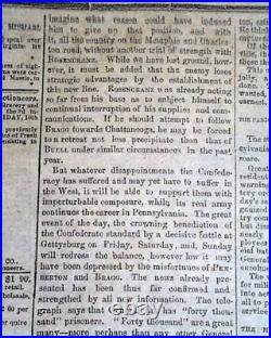 Rare BATTLE OF GETTYSBURG Confederate Capital Richmond VA Civil War 1863 Newspa
