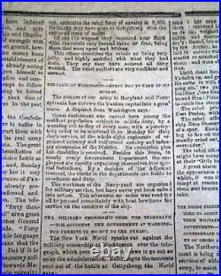 Rare BATTLE OF GETTYSBURG Confederate Capital Richmond VA Civil War 1863 Newspa