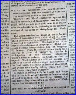 Rare BATTLE OF GETTYSBURG Confederate Capital Richmond VA Civil War 1863 Newspa
