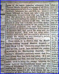 Rare BATTLE OF GETTYSBURG in a Confederate Atlanta GA 1863 Civil War Newspaper