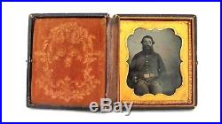 Rare CIVIL War Ambrotype Armed Confederate  Soldier Gold Buttons & Belt