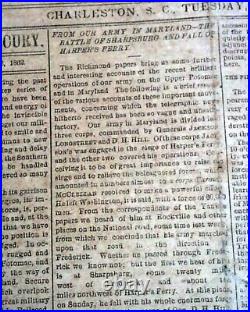 Rare CONFEDERATE Battle of Antietam Sharpsburg Maryland 1862 Civil War Newspaper