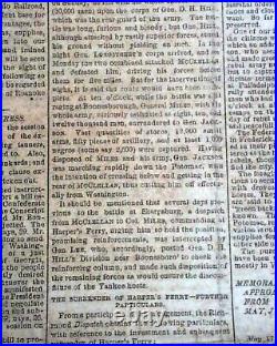 Rare CONFEDERATE Battle of Antietam Sharpsburg Maryland 1862 Civil War Newspaper