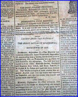 Rare CONFEDERATE Battle of Antietam Sharpsburg Maryland 1862 Civil War Newspaper