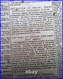 Rare CONFEDERATE CAPITAL with Jefferson Davis & Shiloh Civil War 1862 VA Newspaper