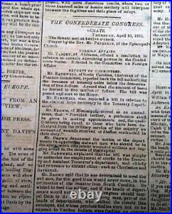 Rare CONFEDERATE CAPITAL with Jefferson Davis & Shiloh Civil War 1862 VA Newspaper