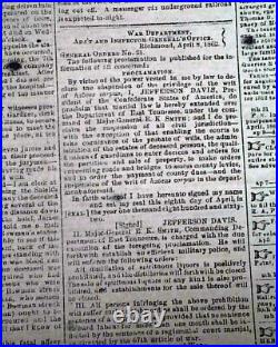 Rare CONFEDERATE CAPITAL with Jefferson Davis & Shiloh Civil War 1862 VA Newspaper