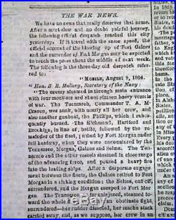 Rare CONFEDERATE Capital Battle of Mobile Bay Alabama 1864 Civil War Newspaper