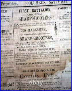 Rare CONFEDERATE Columbus GA Muscogee County Georgia 1862 Civil War Newspaper