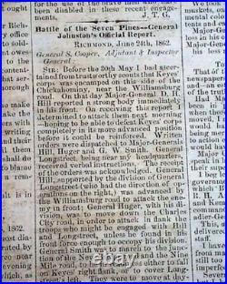 Rare CONFEDERATE Columbus Georgia Battle of Seven Pines 1862 Civil War Newspaper