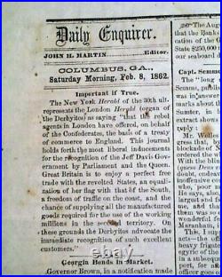 Rare CONFEDERATE Columbus Georgia GA Stonewall Jackson 1862 Civil War Newspaper