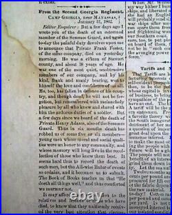 Rare CONFEDERATE Columbus Georgia GA Stonewall Jackson 1862 Civil War Newspaper