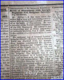 Rare CONFEDERATE Columbus Georgia with Battle of Antietam 1862 Civil War Newspaper