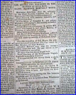 Rare CONFEDERATE First Battle of Bull Run Civil War 1861 New Bern NC Newspaper