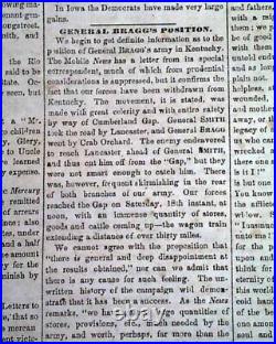 Rare CONFEDERATE Grenada MS Civil War 1862 old Newspaper with Publisher on the Run